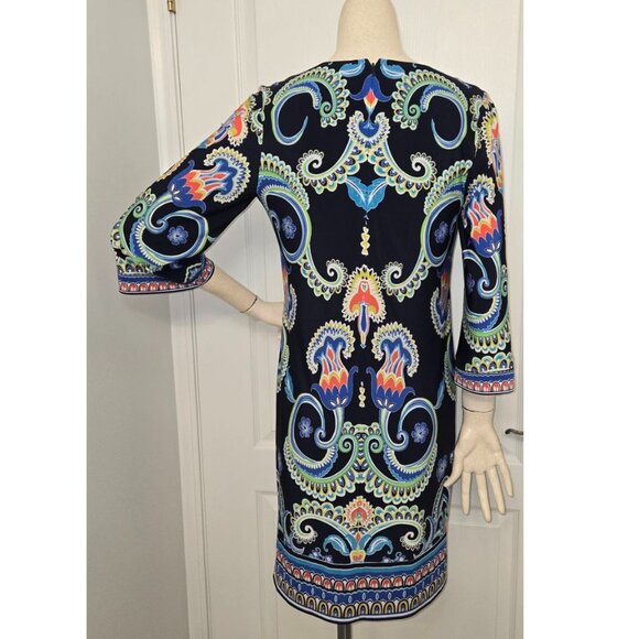 Laundry by Shelli Segal Three Quarter Sleeve Square Neck Printed Dress Size 4 - Picture 8 of 13